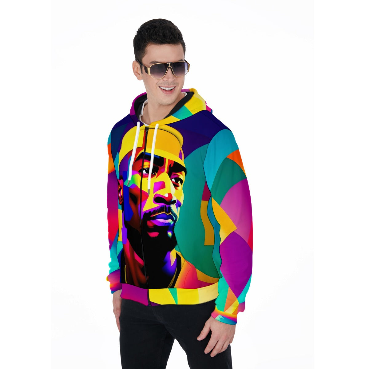 4386D All-Over Print TUPAC Abstract Art Zip Up Hoodie With Pocket