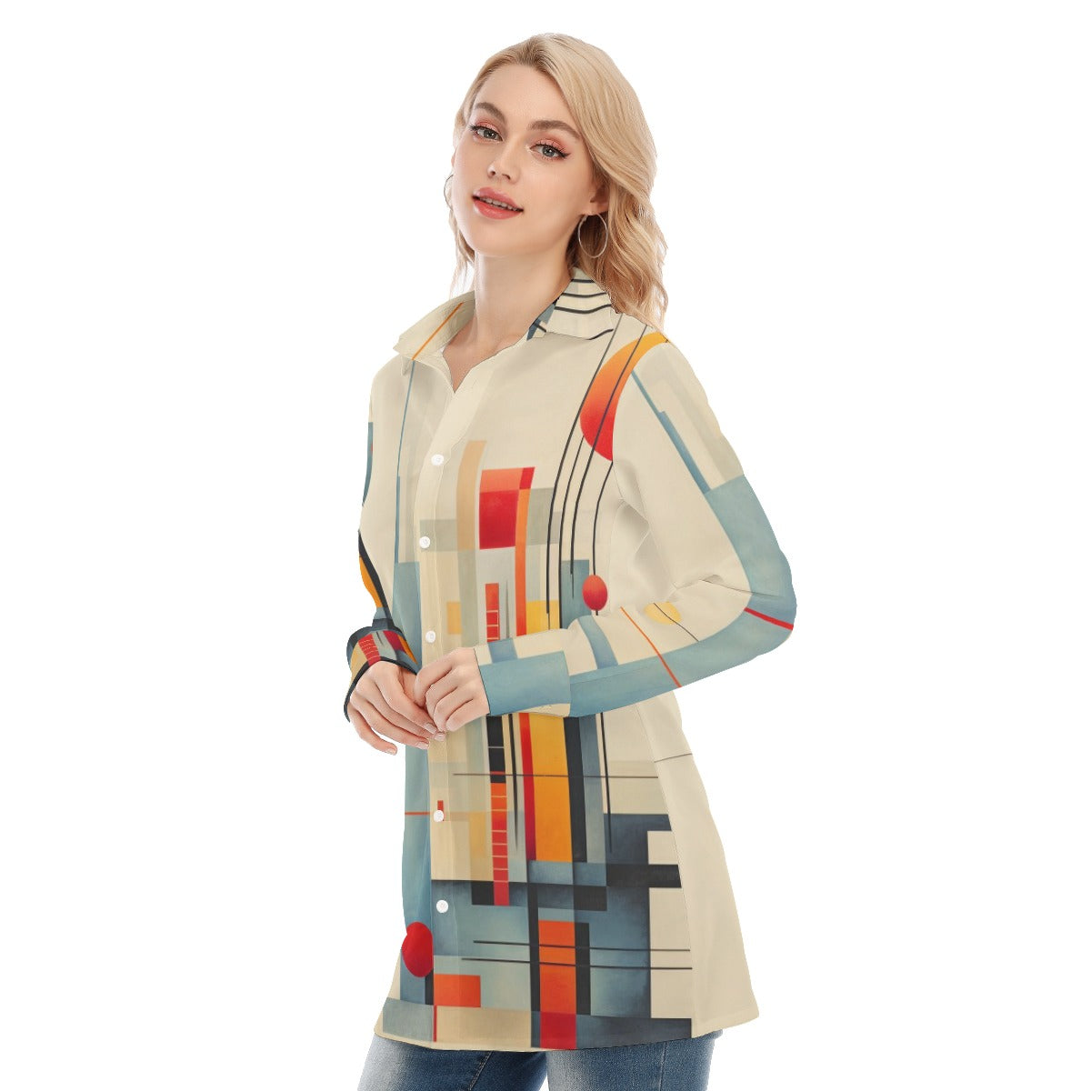 3R9G7 All-Over Print Women's Long Shirt |115GSM 98% Cotton and 2% spandex