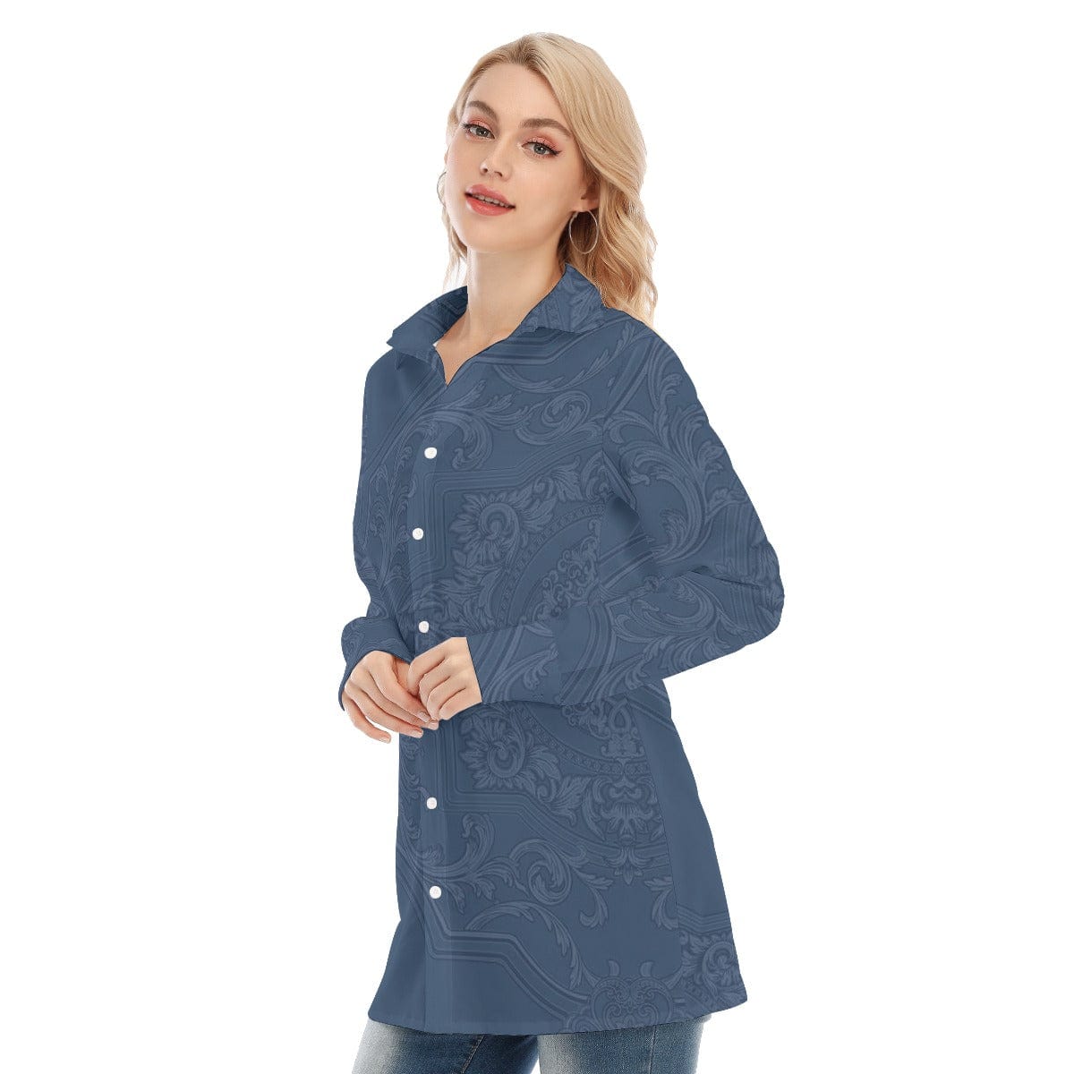 3R9FA All-Over Print Women's Long Shirt |115GSM 98% Cotton and 2% spandex
