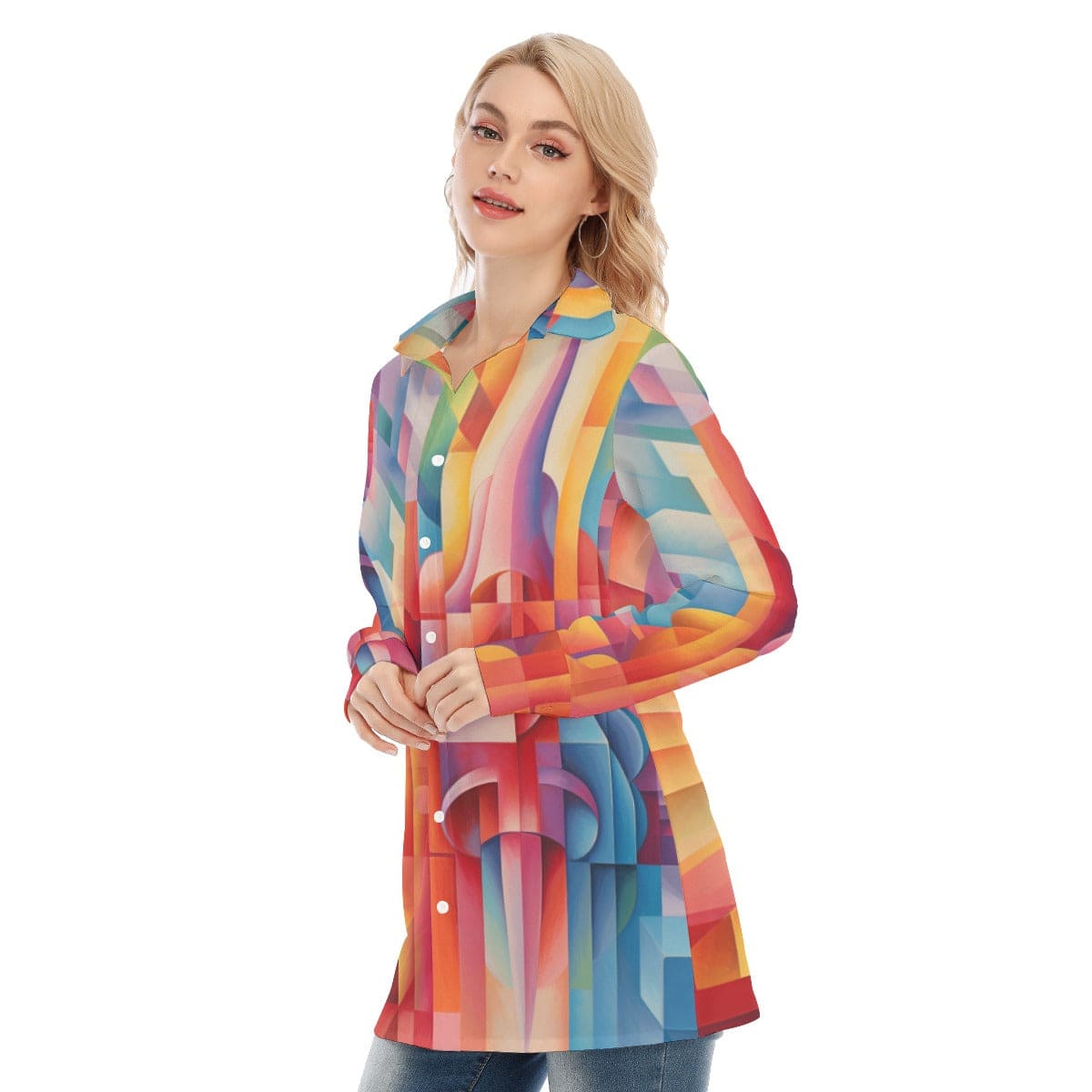 3R9EJ 3D Print Women's Long Shirt |115GSM 98% Cotton and 2% spandex