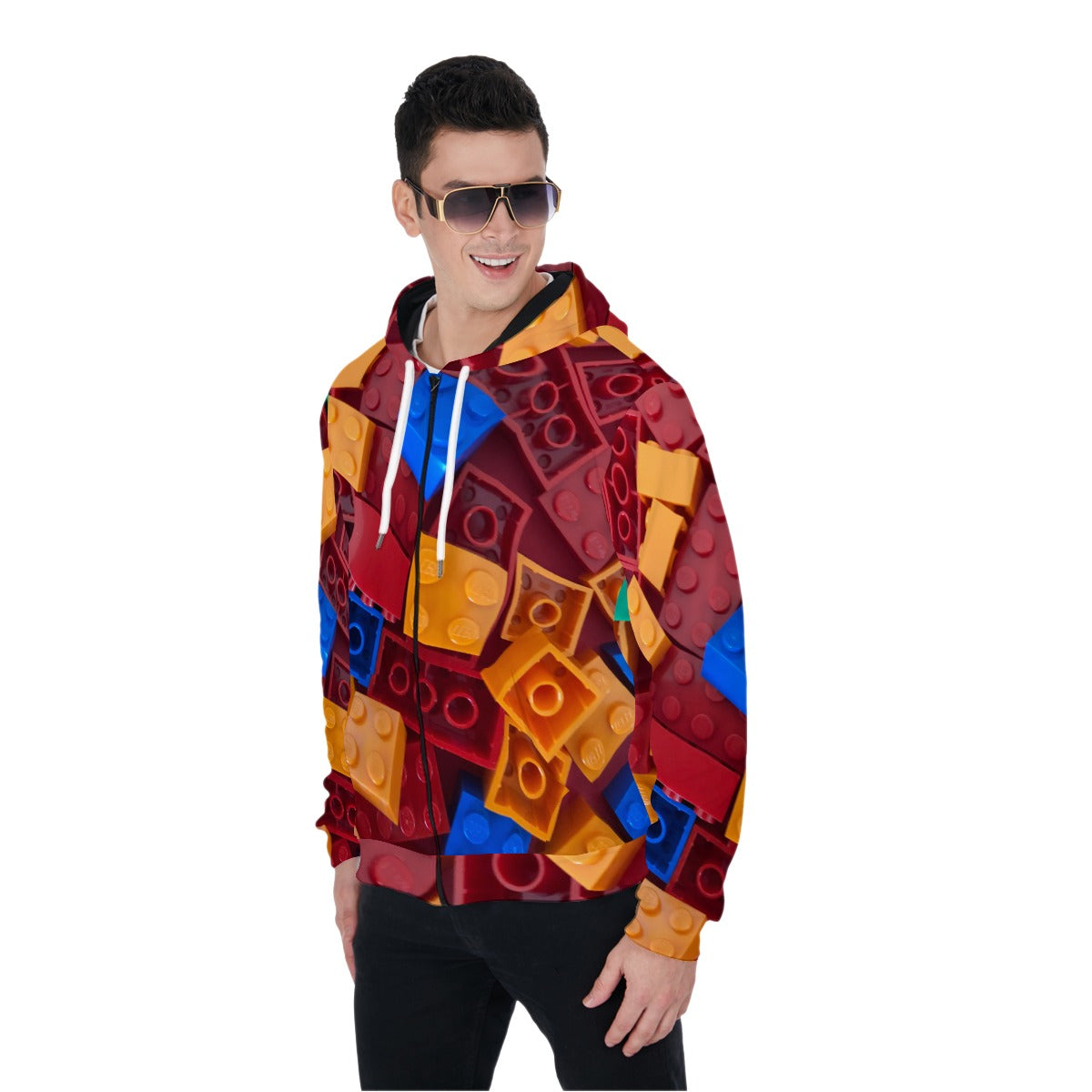 3D Printed Unisex Red Lego Style Zip Up Hoodie