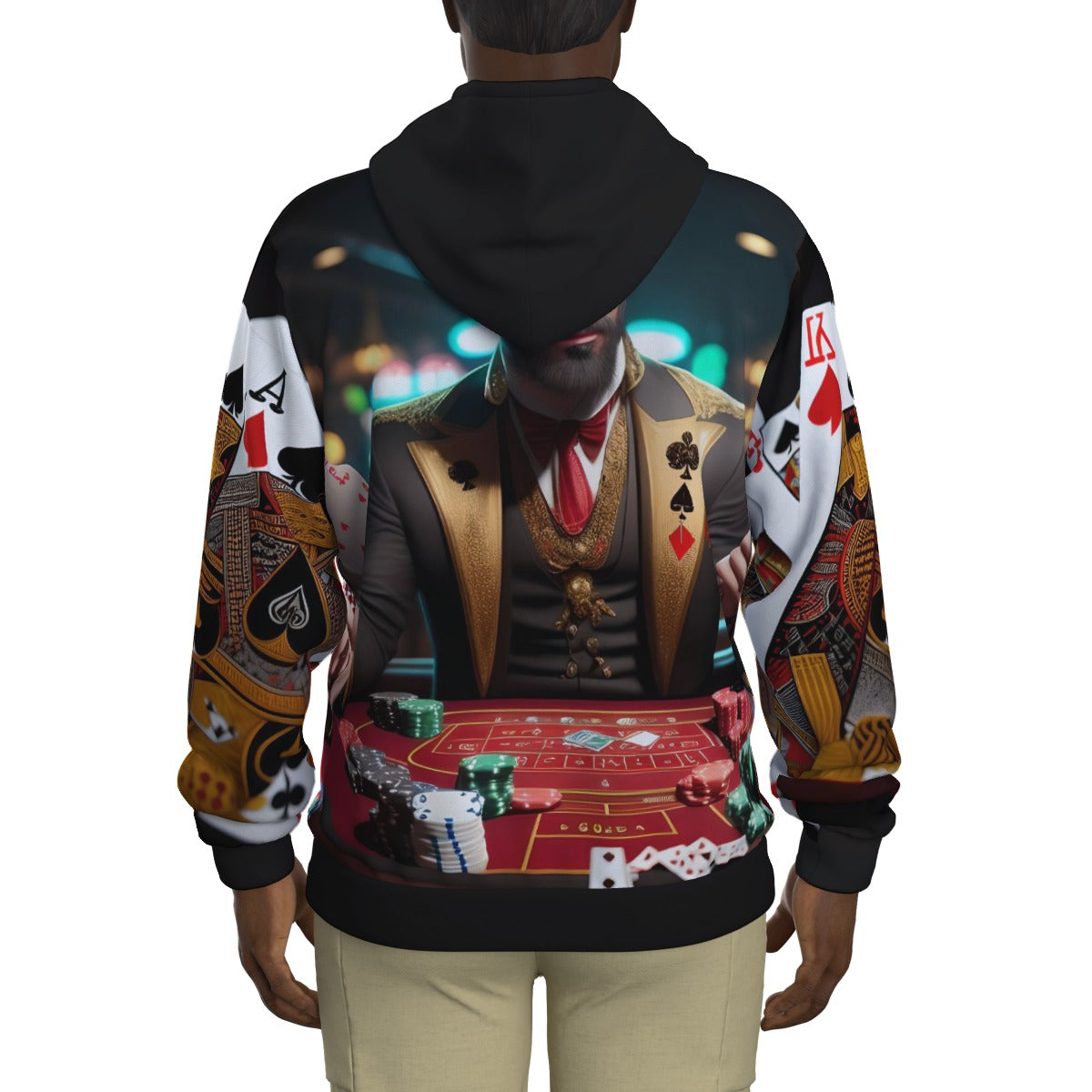 All-Over Print Zip Up Hoodie With Pocket Casino Art