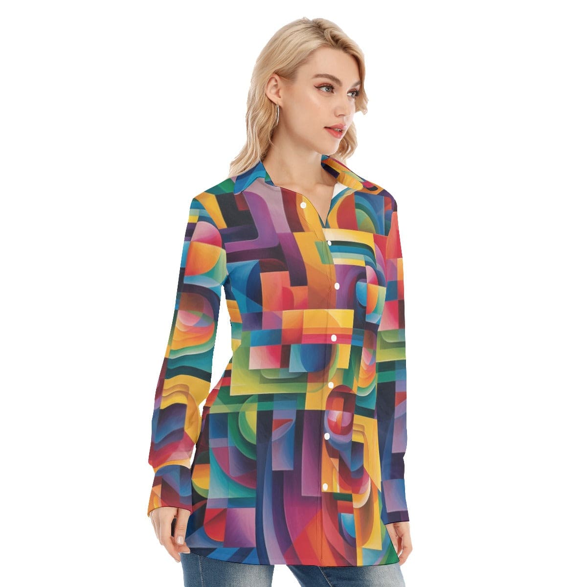 3R9EU All-Over Print Women's Long Shirt |115GSM 98% Cotton and 2% spandex