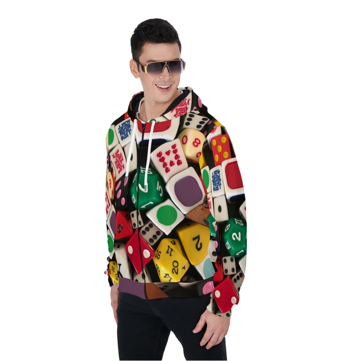 3D Printed Unisex Dice Games Zip Up Hoodie With Pocket