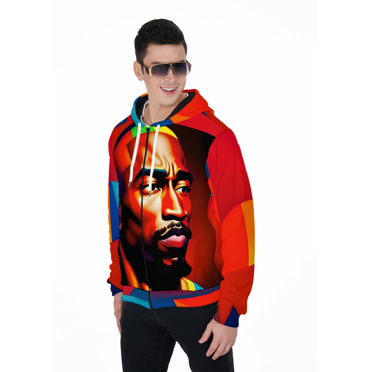 49EH6 All-Over Print TUPAC Painting Zip Up Hoodie With Pocket