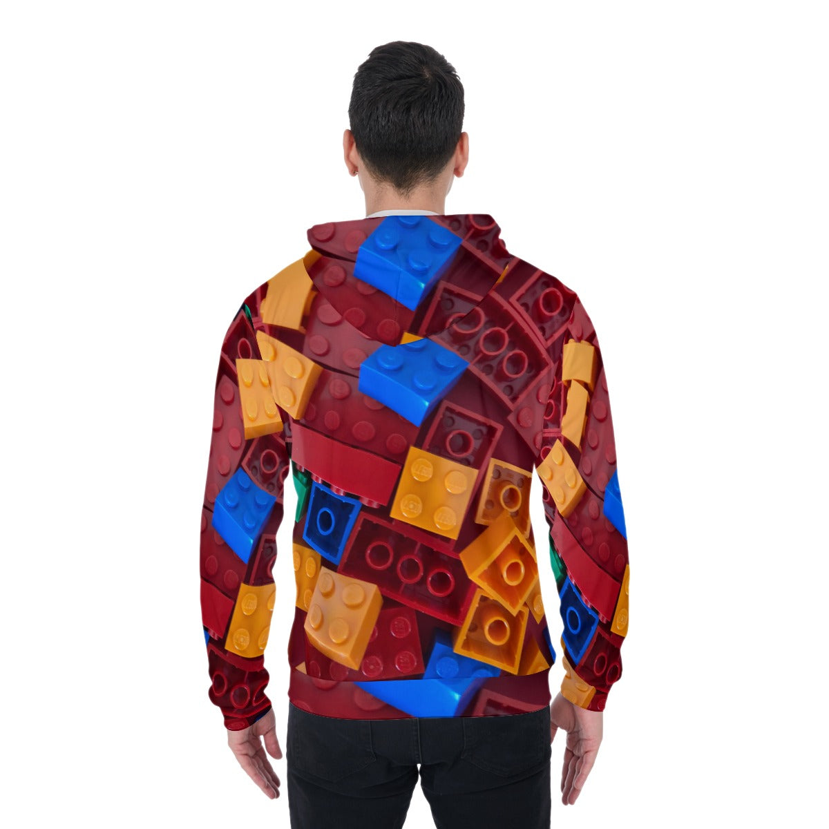 3D Printed Unisex Red Lego Style Zip Up Hoodie