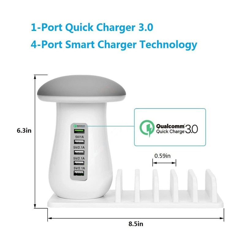 MULTI-PORT FAST CHARGING DOCK & LAMP (5 PORTS)