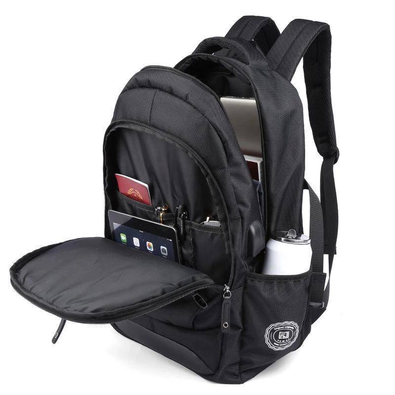 0262 New Waterproof Black Backpack with USB and Phone Ports