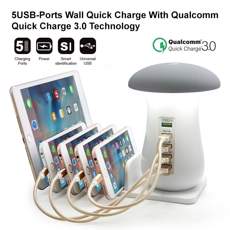 MULTI-PORT FAST CHARGING DOCK & LAMP (5 PORTS)