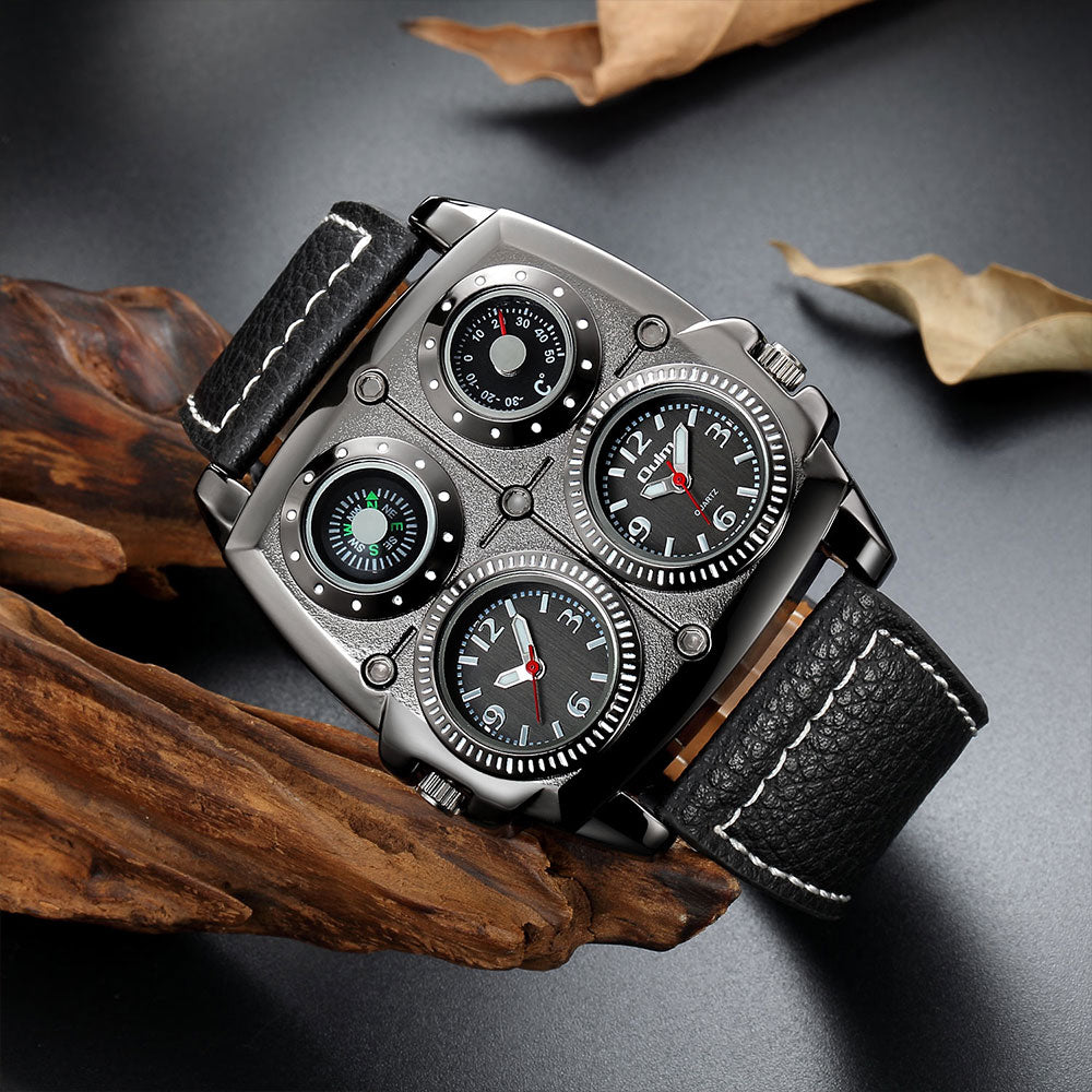 Oulm Two Time Zone, Compass,Thermometer Watch