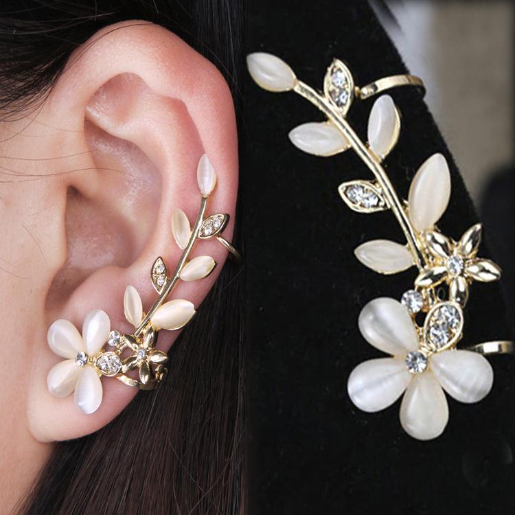 Flower Shape Rhinestone Left Ear Cuff Clip