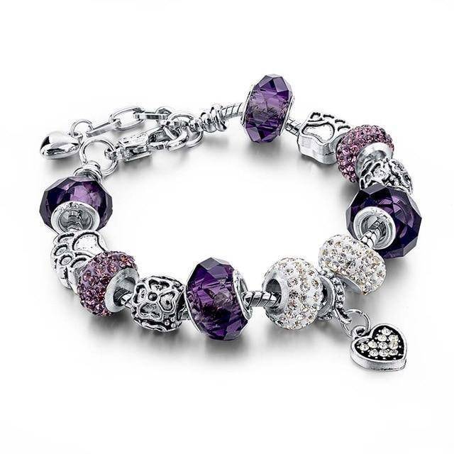 Silver Plated Crystal&Glass Beads Charm Bracelets