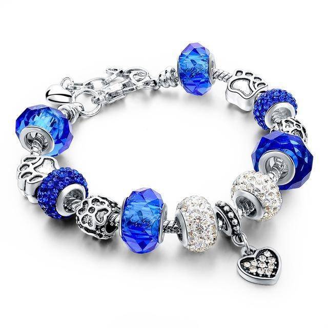 Silver Plated Crystal&Glass Beads Charm Bracelets