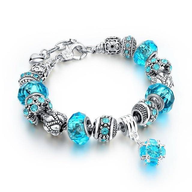 Silver Plated Crystal&Glass Beads Charm Bracelets