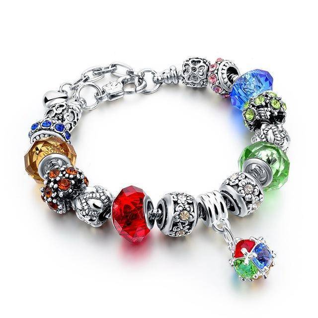 Silver Plated Crystal&Glass Beads Charm Bracelets