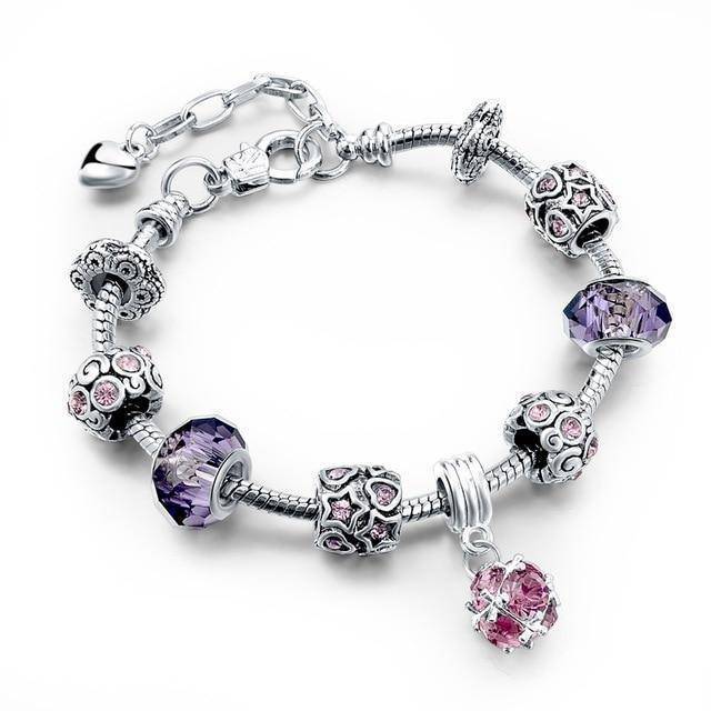 Silver Plated Crystal&Glass Beads Charm Bracelets