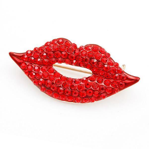 Red & Blue Crystal Lips Brooch