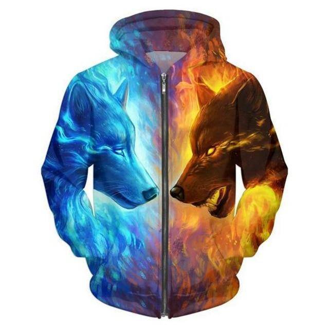 3D Wolf Zipped Unisex Hoodies