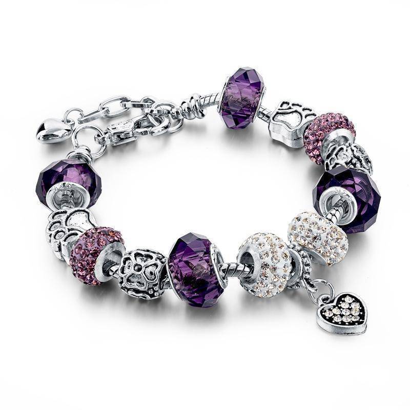 Silver Plated Crystal&Glass Beads Charm Bracelets