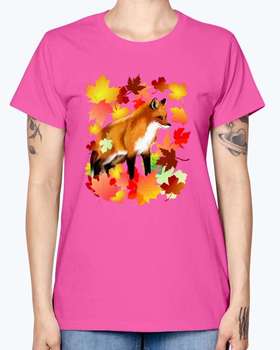 Gildan Ladies Missy T-Shirt 16 Light Colors A FOX in FALL