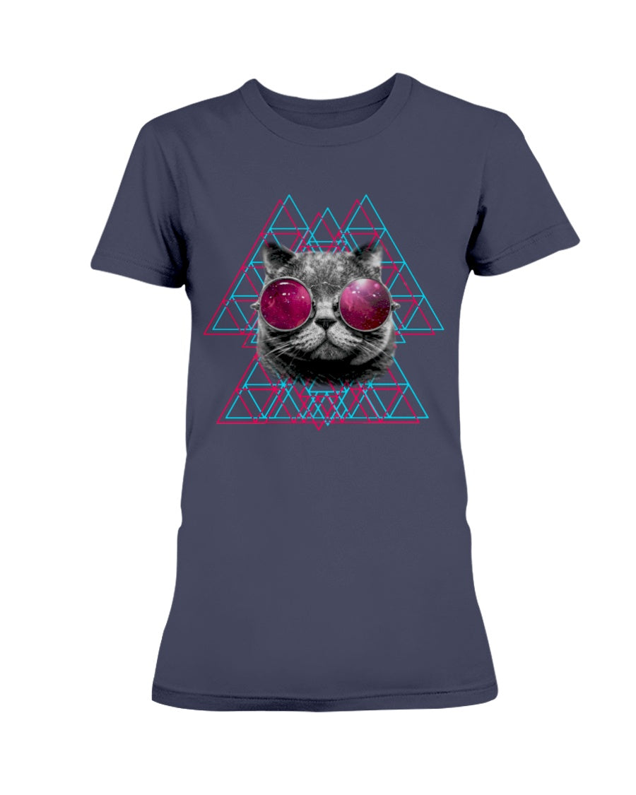 Gildan Ladies Missy T-Shirt 3D Cat in Space