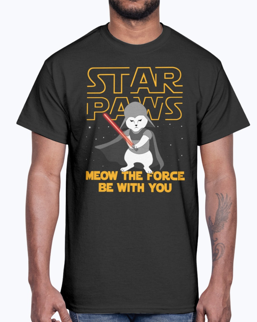 Men's Gildan Ultra Cotton T-Shirt Star Paws Meow The Force Be With You