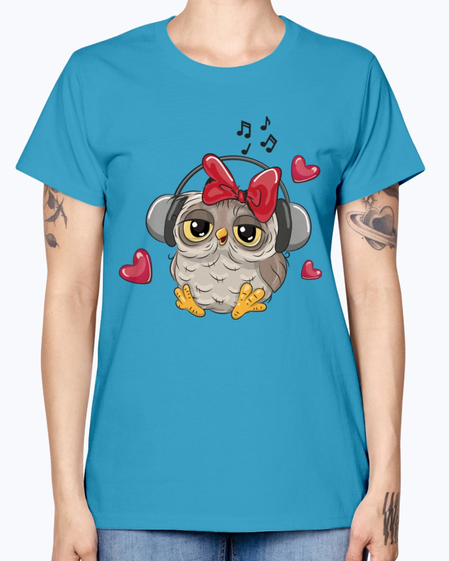 Gildan Ladies Missy T-Shirt 16 Light Colors. Cute Owl