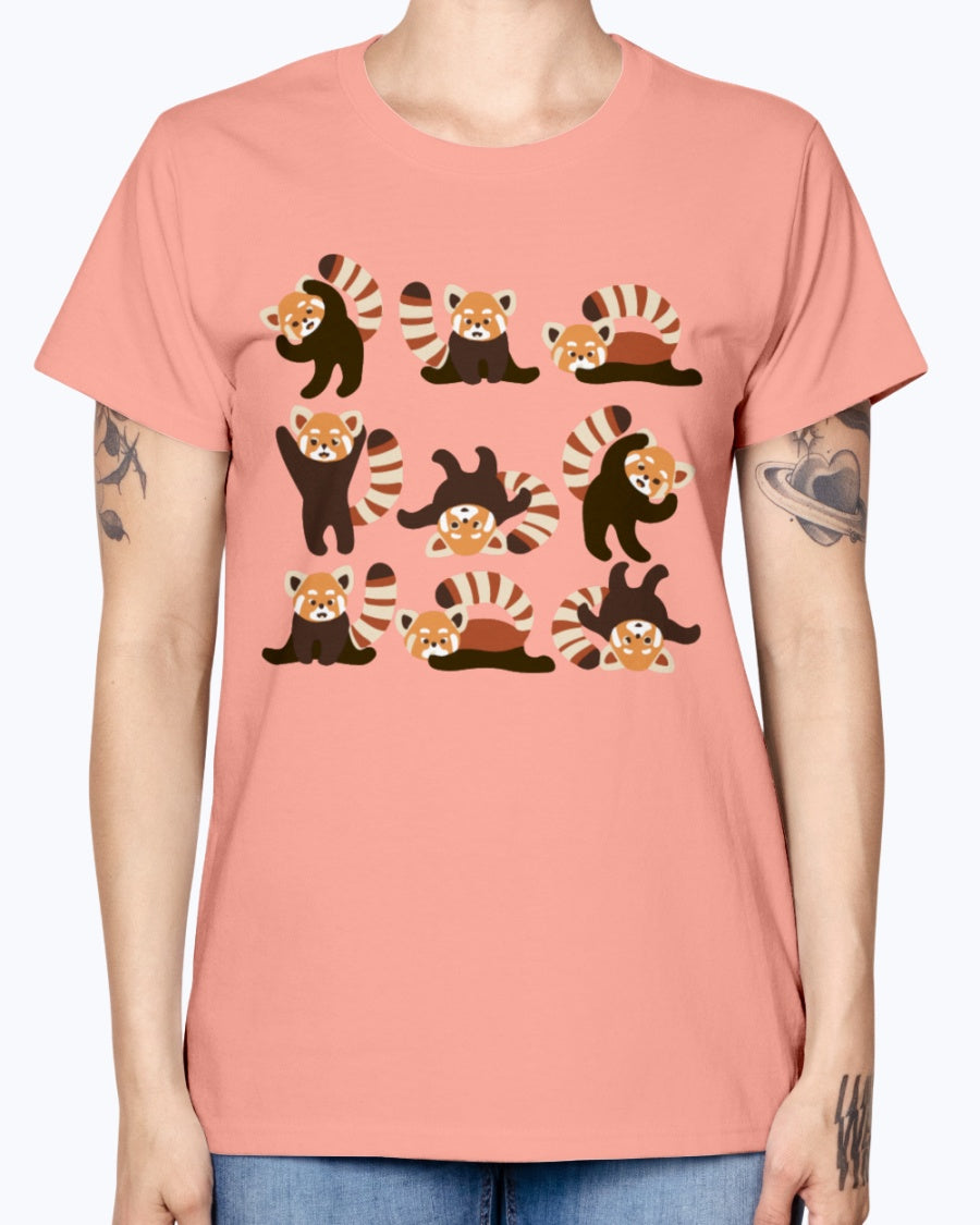 Gildan Ladies Missy T-Shirt. Red Panda Yoga .