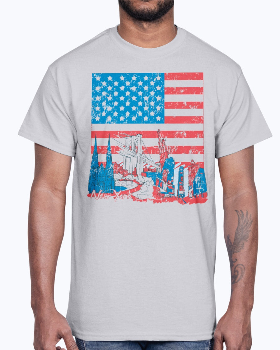 Men's Gildan Ultra Cotton T-Shirt 11 Light coloros USA Flag and Attractions, design-852 2