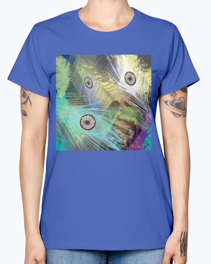 Gildan Ladies Missy T-Shirt 16 colors Peacock feathers