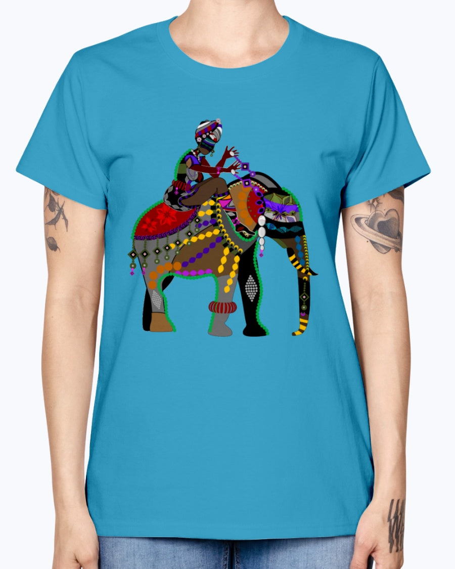 Gildan Ladies Missy T-Shirt Africa elephant art