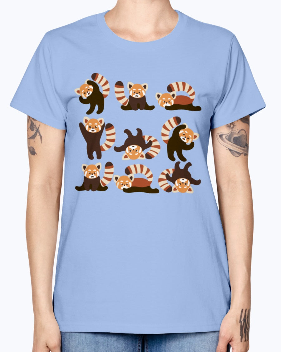 Gildan Ladies Missy T-Shirt. Red Panda Yoga .