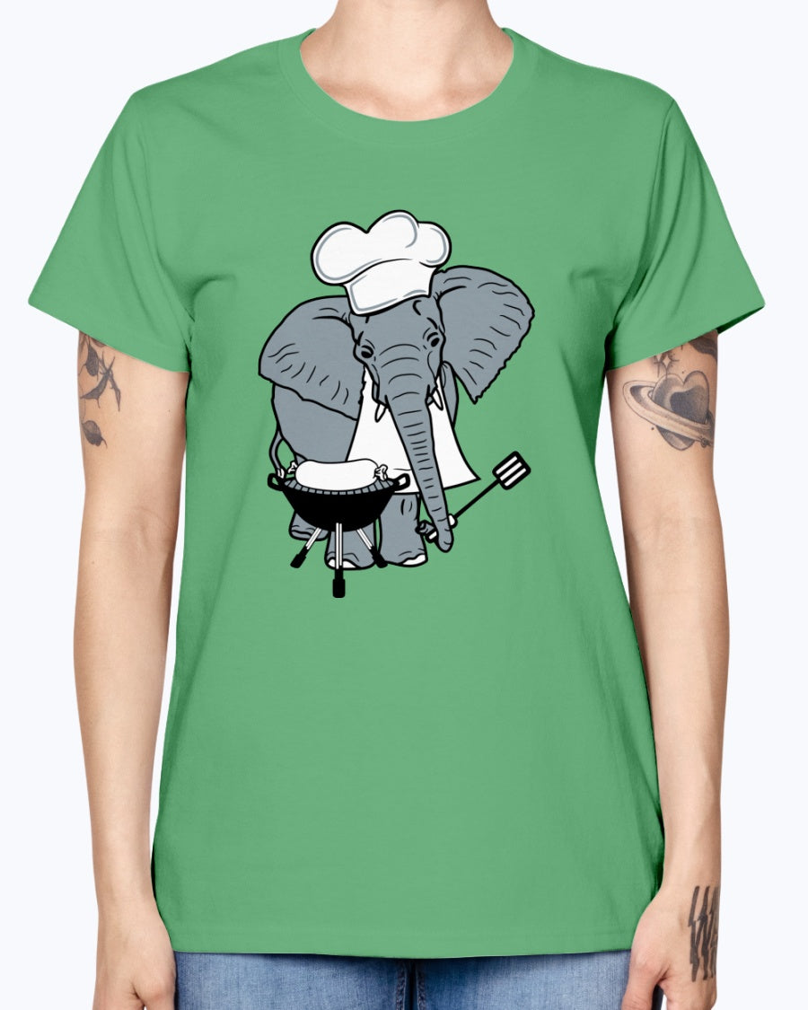 Gildan Ladies Missy T-Shirt Cook, grill, hat, elephant