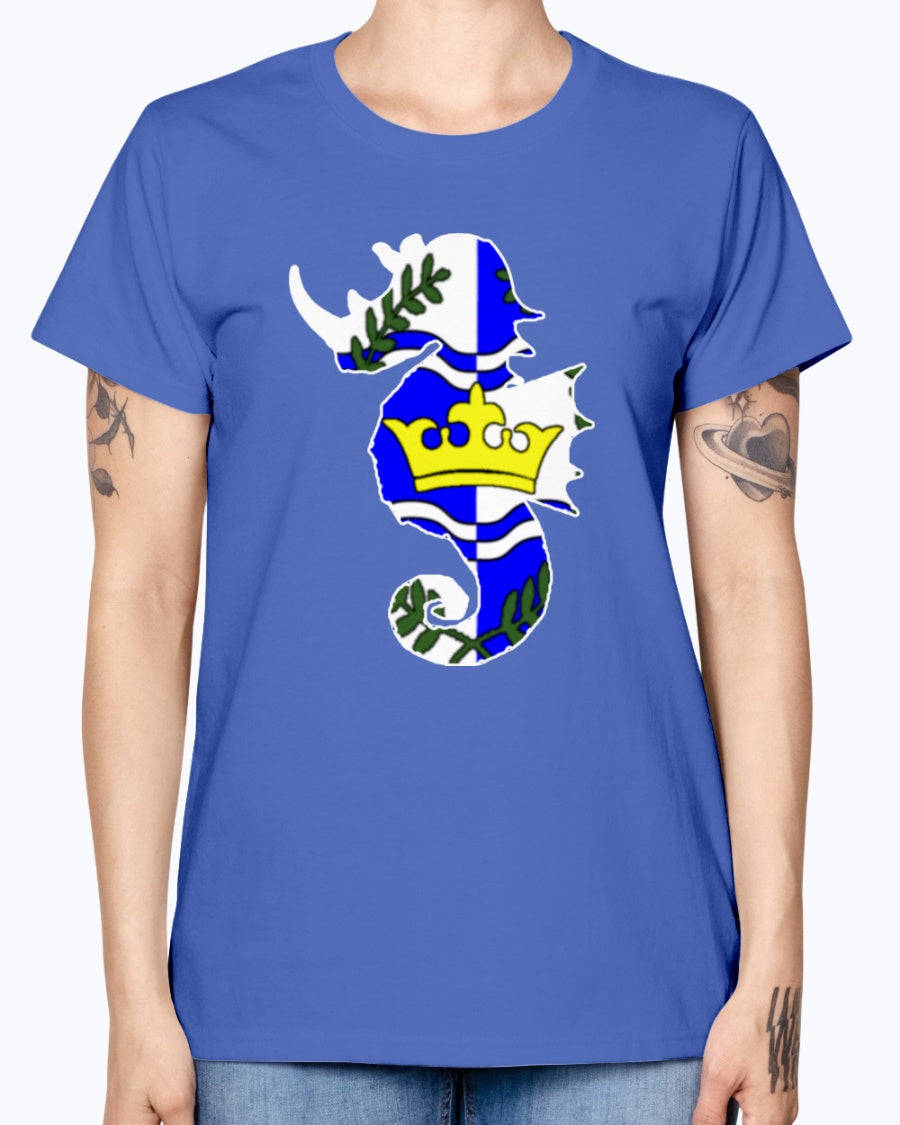 Gildan Ladies Missy T-Shirt Atlantia heraldic rhino seahorse