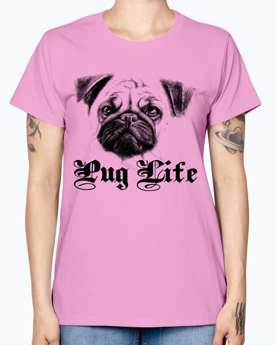 Gildan Ladies Missy T-Shirt 16 Light Colors Pug Life