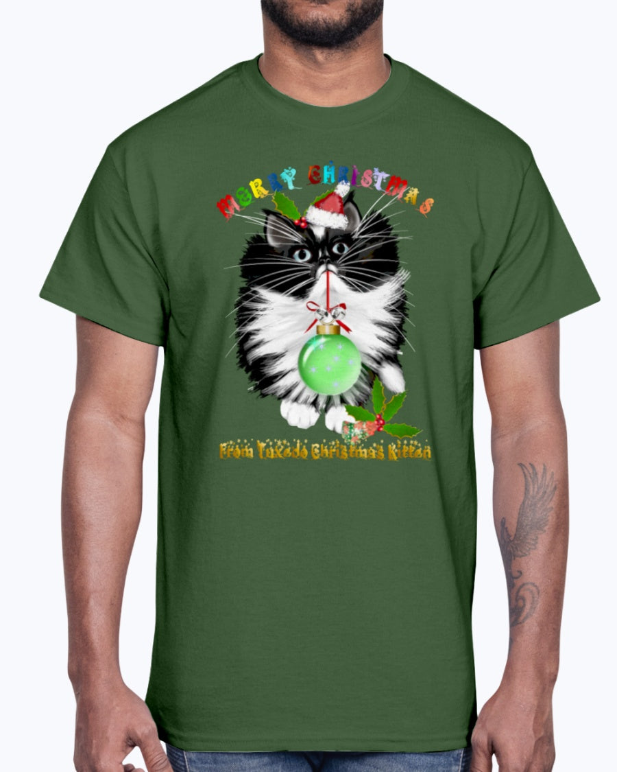 Men's Gildan Ultra Cotton T-Shirt A Tuxedo Kitten Christmas (Mens)