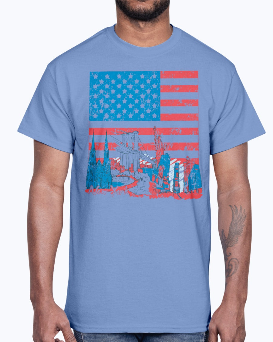Men's Gildan Ultra Cotton T-Shirt 11 Light coloros USA Flag and Attractions, design-852 2