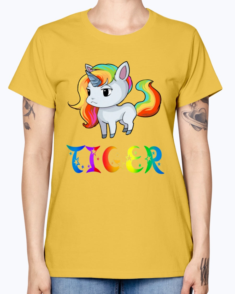 Gildan Ladies Missy T-Shirt 16 colors. Tiger Unicorn