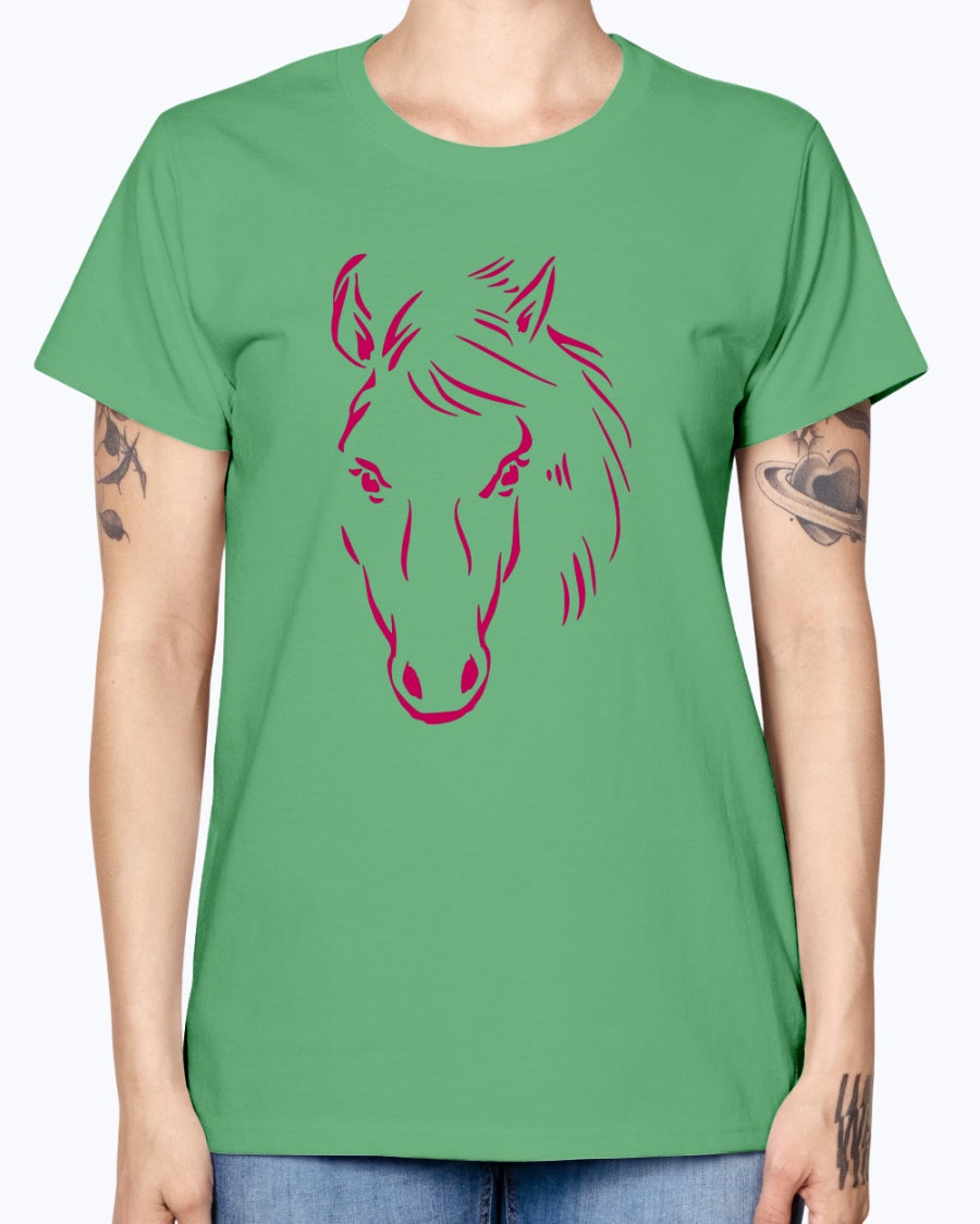 Gildan Ladies Missy T-Shirt. Horse drawing