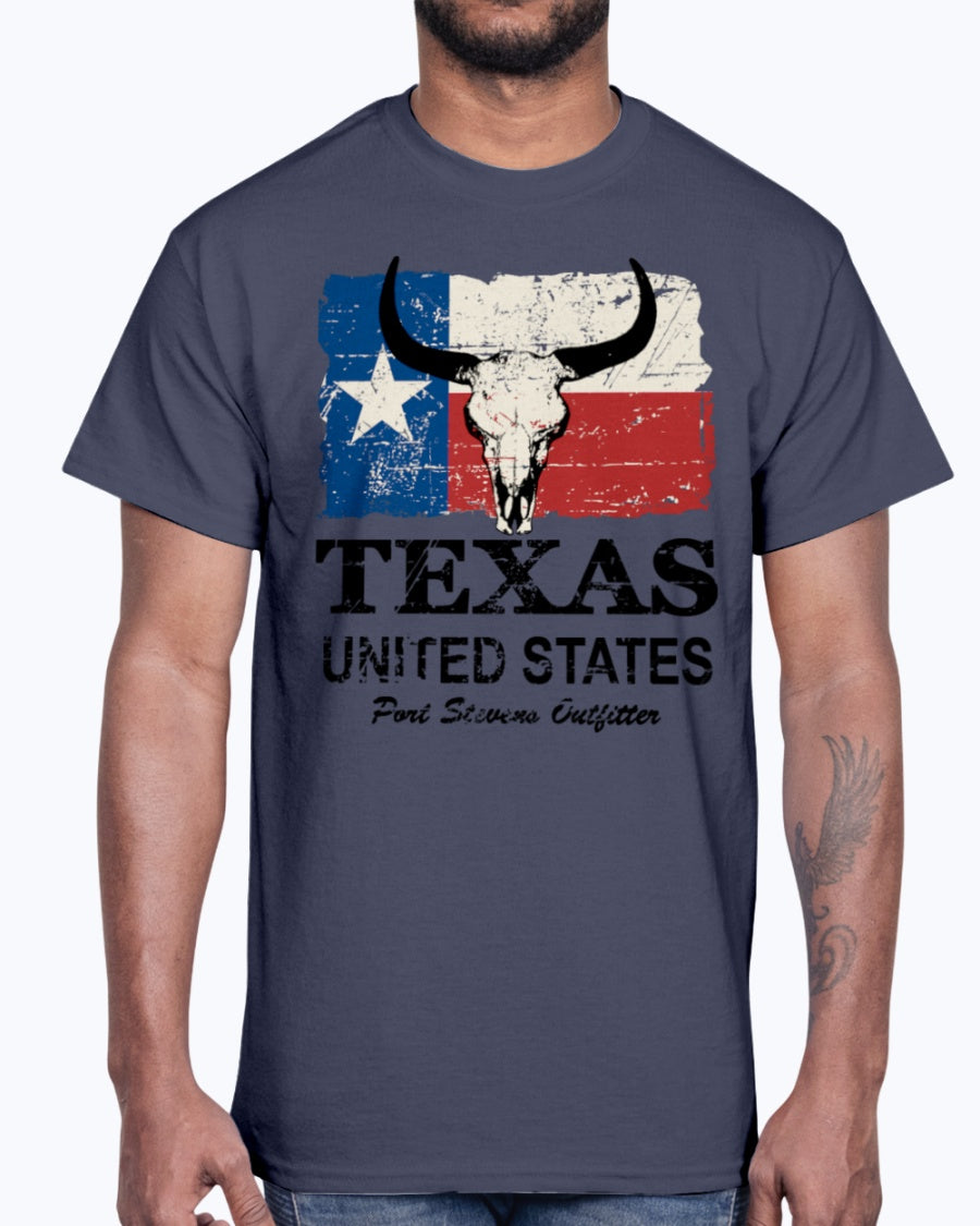 Men's Gildan Ultra Cotton T-Shirt 12 Dark colors Texas Bull Flag