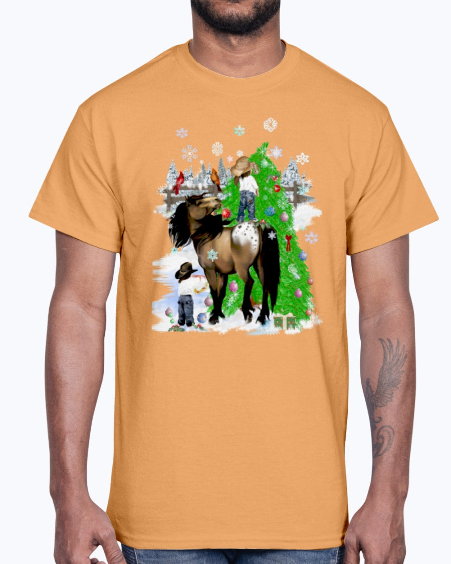 Men's Gildan Ultra Cotton T-Shirt. A horse and kid Christmas