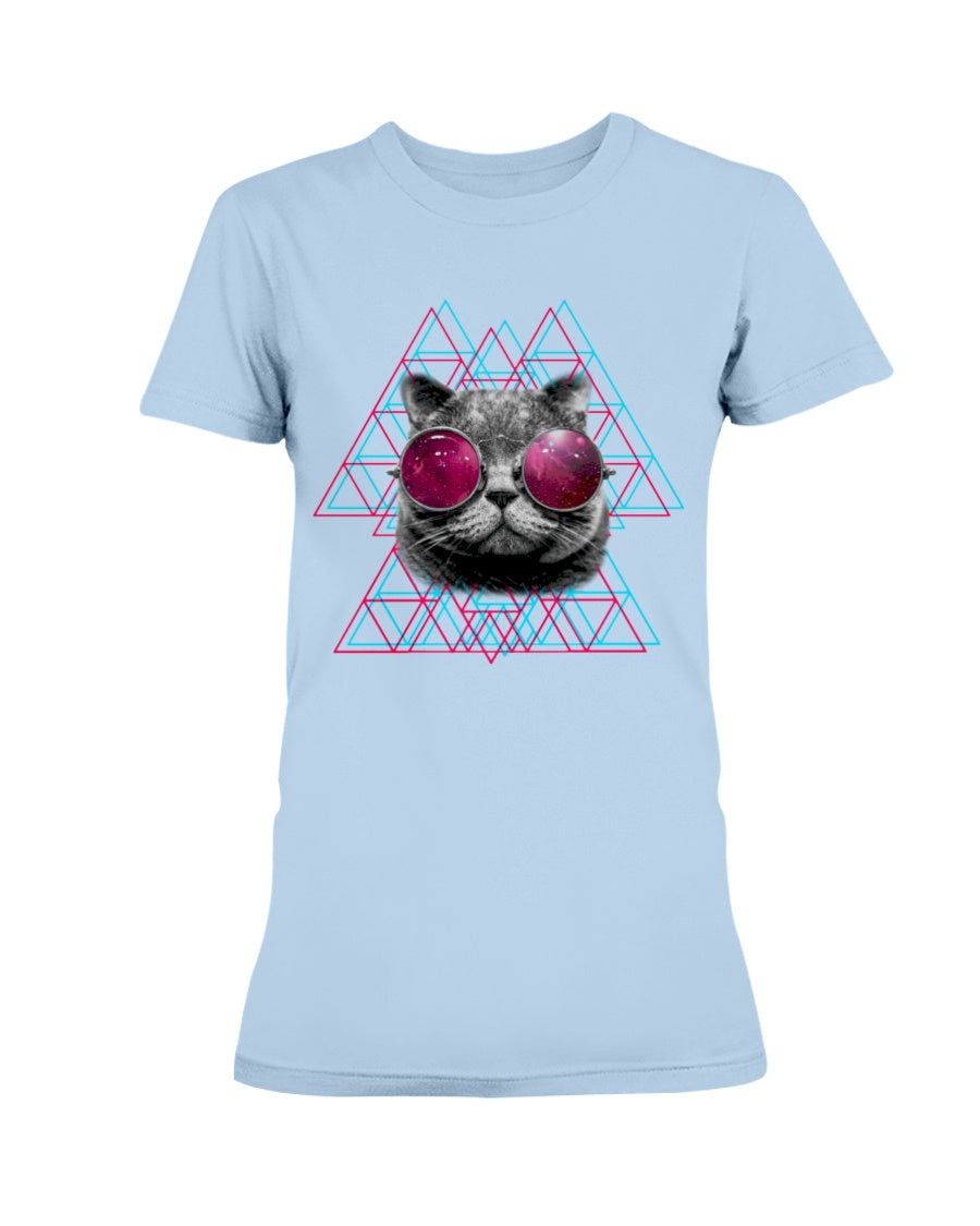 Gildan Ladies Missy T-Shirt 3D Cat in Space
