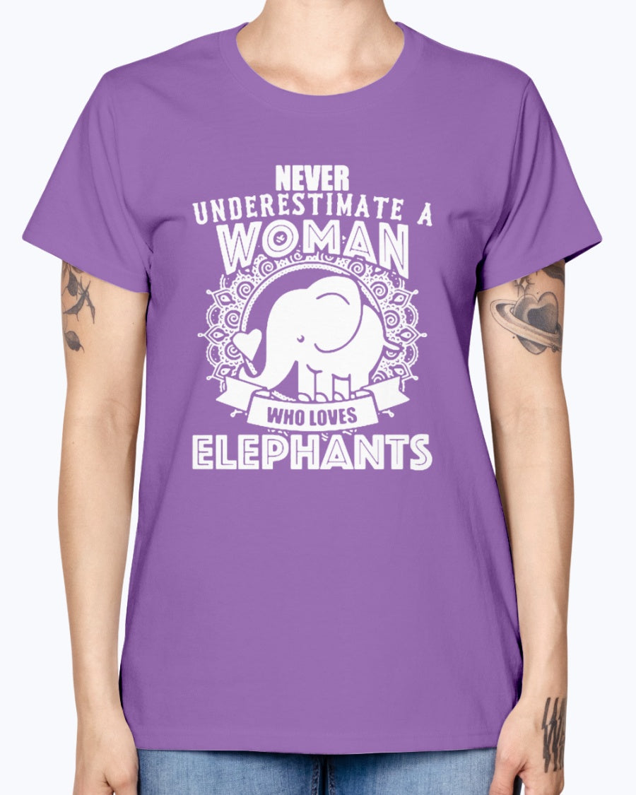 Gildan Ladies Missy T-Shirt Woman Love Elephant