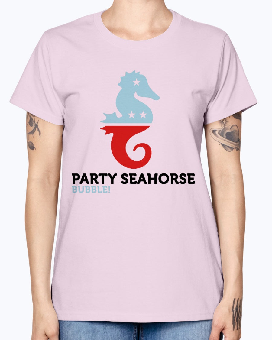 Gildan Ladies Missy T-Shirt Party Animals Seahorse . Polo Shirts