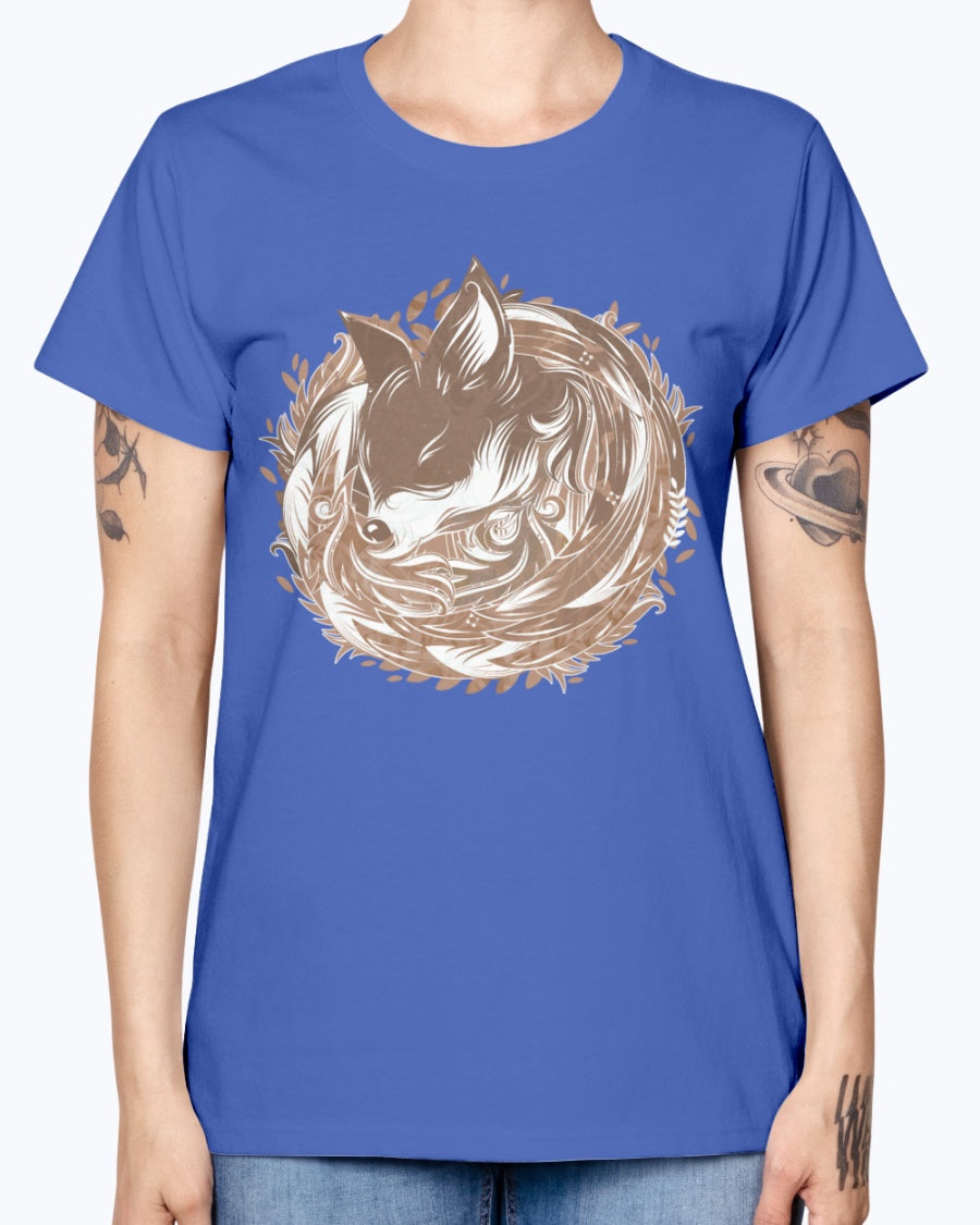 Gildan Ladies Missy T-Shirt 16 colors A fox at the Burrow