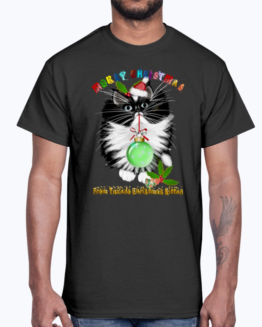 Men's Gildan Ultra Cotton T-Shirt A Tuxedo Kitten Christmas (Mens)
