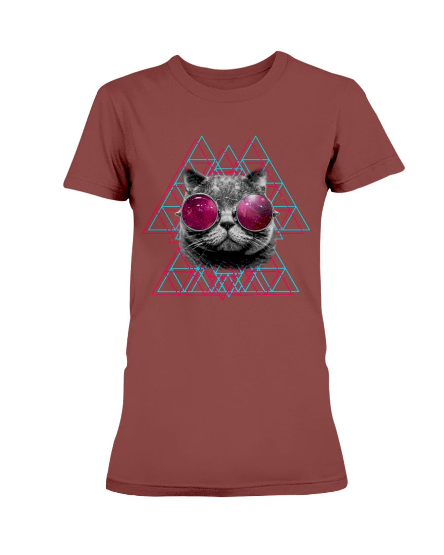 Gildan Ladies Missy T-Shirt 3D Cat in Space