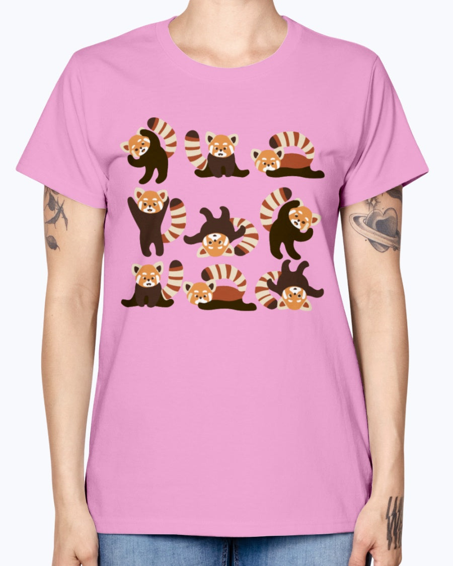 Gildan Ladies Missy T-Shirt. Red Panda Yoga .