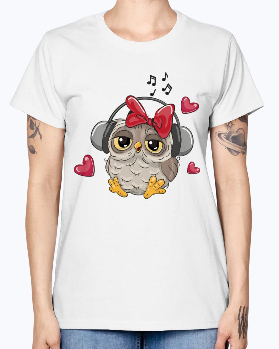 Gildan Ladies Missy T-Shirt 16 Light Colors. Cute Owl