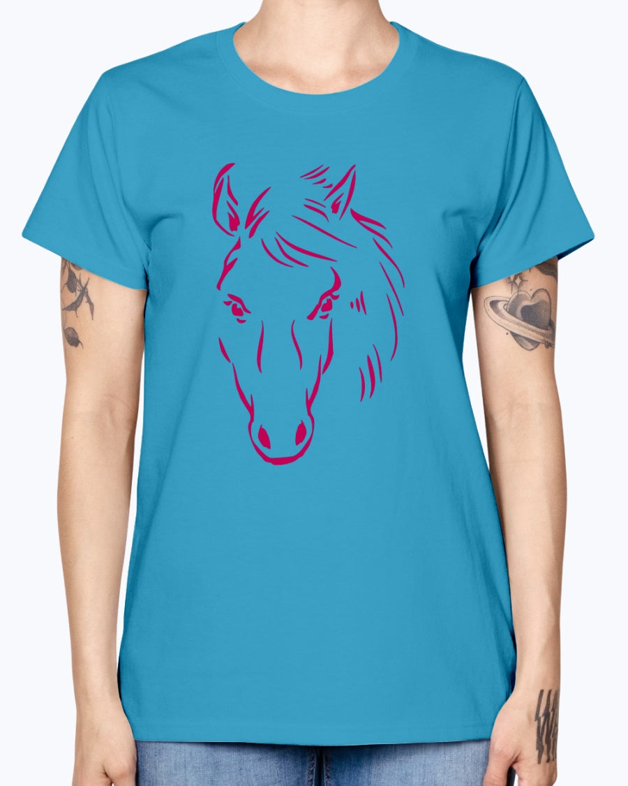 Gildan Ladies Missy T-Shirt. Horse drawing